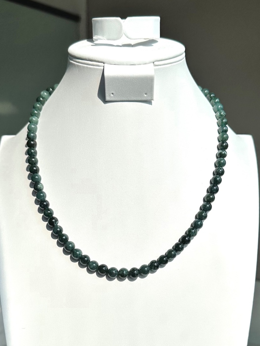 Grade A Natural Guatemalan Blue Water Jadeite 8 mm Bead Necklace – 925 Silver
